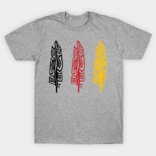 Three Feathers Medicine Wheel Colours Indigenous WAWEZHI CANADA T-Shirt